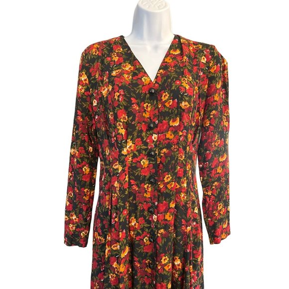 Vintage Express Women's Floral Button Front Midi Dress Size 7/8 Y2K Campagnie - Picture 3 of 6